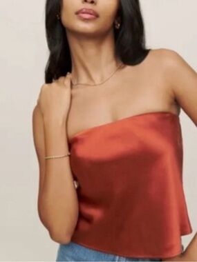Reformation Rust Satin Strapless Top